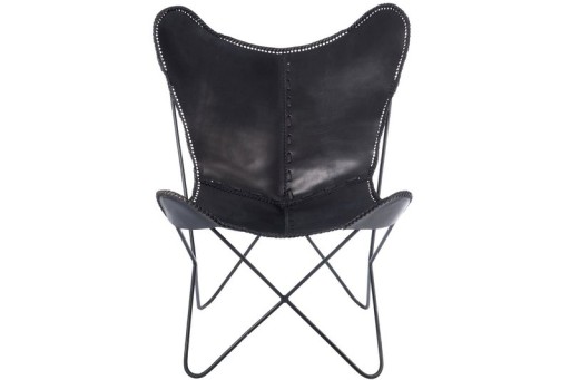 J-Line Lounge chair - leather/metal - black