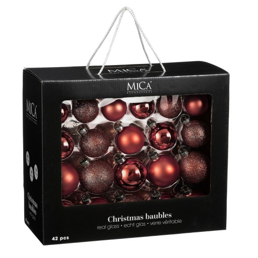 Kerstballen Set - 42 Stuks - Ø7 cm - Glas - Donkerrood