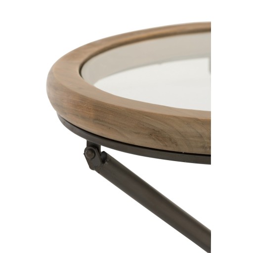 J-Line tafel Rond - hout/glas - bruin - small