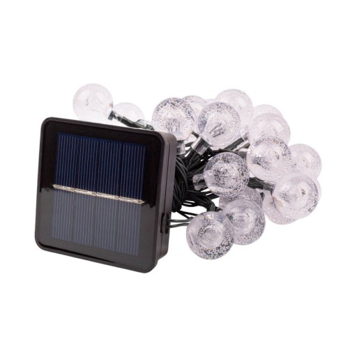 Outdoor light chain with decorative balls in glass look, 868 cm long, warm white,