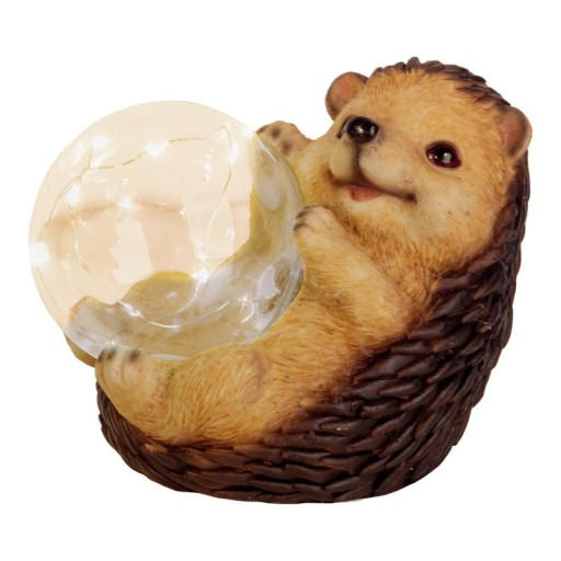 LED Solarleuchte "Igel" für Terrasse und Garten, aus braunem Kunststoff, mit fest verbauten LEDs, Deko Lampe für Außen 17 x 14,5 x 12 cm