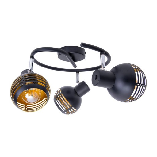 3-seater wall and ceiling rondel Spot "Casco" made of metal in black, and gold, with E27 version, Øca. 48 cm. Stylish lighting for living room, dining room or kitchen.