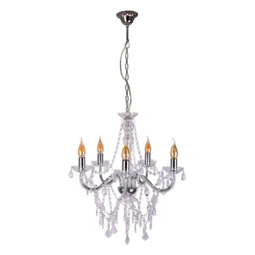 5er Krone "CECILIA" für E14 Sockel, Ø 52 cm, aus Metall und Acryl, in Chrom