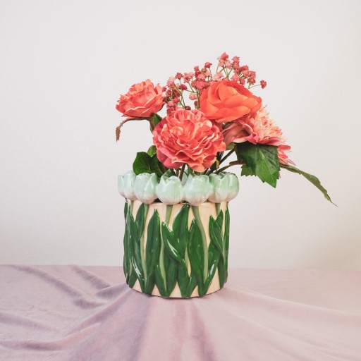 VASE-TULIPS- DOLOMITE-MINT/ GROEN-17X17X16CM