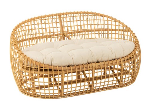 J-Line sofa Lise + cushion 2 Persons - rattan/textile - natural/white