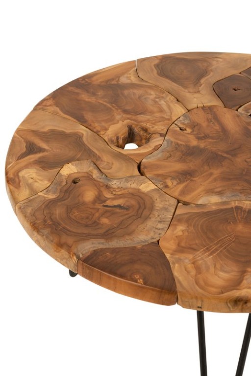 J-Line Coffee Table Samuel Round Teak Wood Brown - 80.00 x 80.00 x 36.50 cm