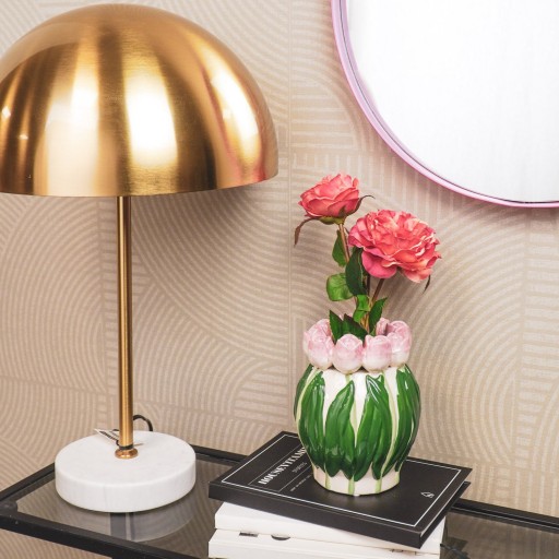 VASE-TULIPS- Dolomiet-lichtroze/ groen-12,5x12,5x16cm