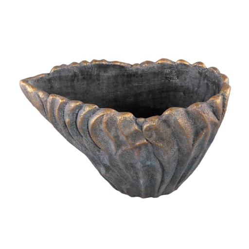 Vakas Grey Cement Oval Wavy Vase W Gold Border XL