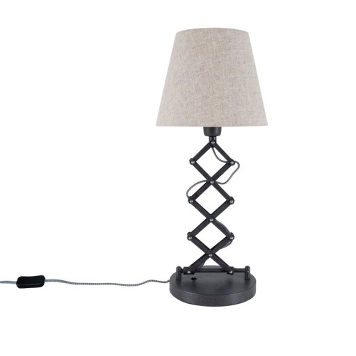 Scarfish lamp "Adrienne", height extendable of 37-71cm, made of brown metal with natural-colored textile umbrellas, E27 socket, lighting for living room, dining room or office