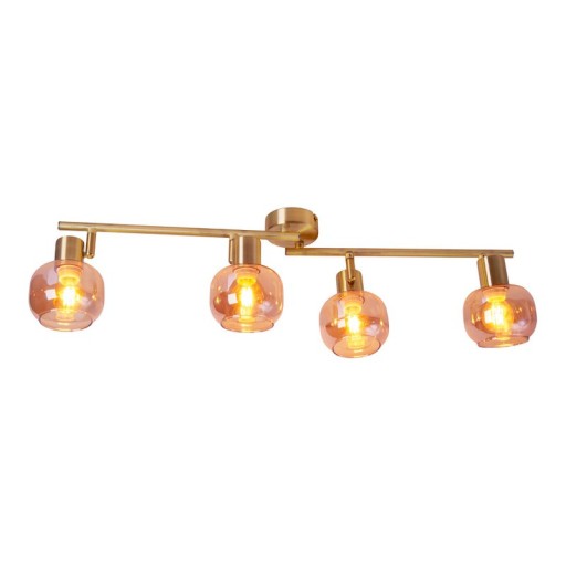 4er Spot/Deckenleuchte "LIBBY", klassische Deckenlampe aus messingfarbenem Metall und getöntem Glas in Amber, mit E14-Fassung, für Esszimmer, Wohnzimmer, Diele oder Büro, 80 cm lang
