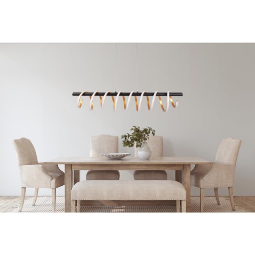 LED -hanglamp "Belleza", moderne metalen hanglamp en plastic zwart, goud en wit, met stevig ingebouwde LED's, 100 cm lang. De ideale verlichting voor woonkamer, eetkamer of keuken.