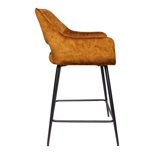 Fal LOW Velvet Rust Bar Stool Black Metal Leg