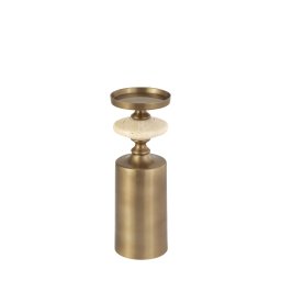 Nikolaos Brass Candleholder Travertine Round M