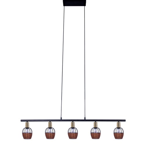 5 hanglamp "Corbis", echtelijke lamp gemaakt van zwart in zwart, met goud en rotan, met E14 -aansluiting, voor eetkamer, woonkamer, gang of kantoor, 100 cm lang