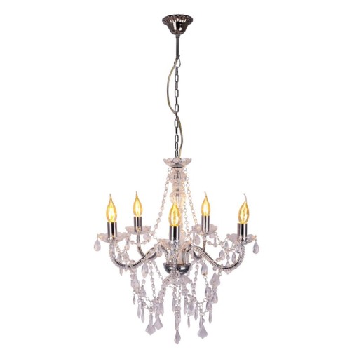 5er Krone "CECILIA" für E14 Sockel, Ø 52 cm, aus Metall und Acryl, in Chrom