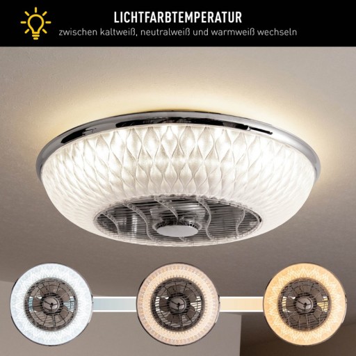 LED ceiling light "Viento" with fan, made of metal and plastic, with integrated LEDs, lighting for living rooms or office