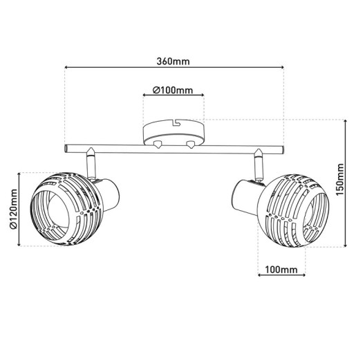 2-seater wall and ceiling light spot "Casco" made of metal in black, and gold, with E27 socket, 36 x 12 x 15 cm. Stylish lighting for living room, dining room or kitchen.