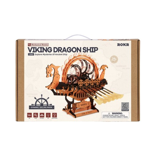 DIY Houten Puzzel Dragon Viking Ship, Robotime, Mechanical Model, LK802, 36,7x46x46.5cm