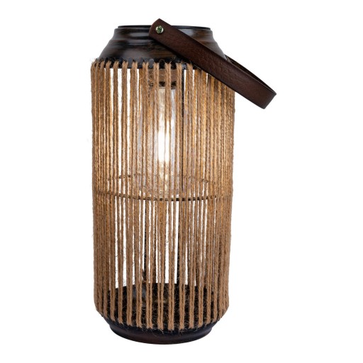 LED ZONNELIJKE LICHT "KORBINIAN" voor tuin en terras, decoratieve lamp gemaakt van metaal met jutespanning in de natuur, LED's stevig geïnstalleerd zonnelamp voor buiten 29 x 13 cm