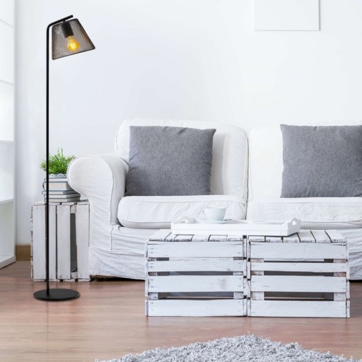 Standing lamp "Korie", floor lamp made of black in black, with E27 socket, 140 cm high, for living area and office.