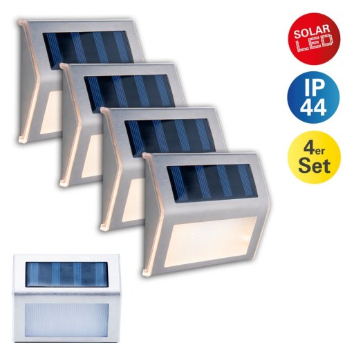 4 Set LED solar outer light, for outside, wall lamp-metal and plastic in steel-blank, with integrated LED