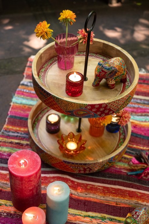 J-Line Tray 2 Levels Delhi Mango Wood Mix