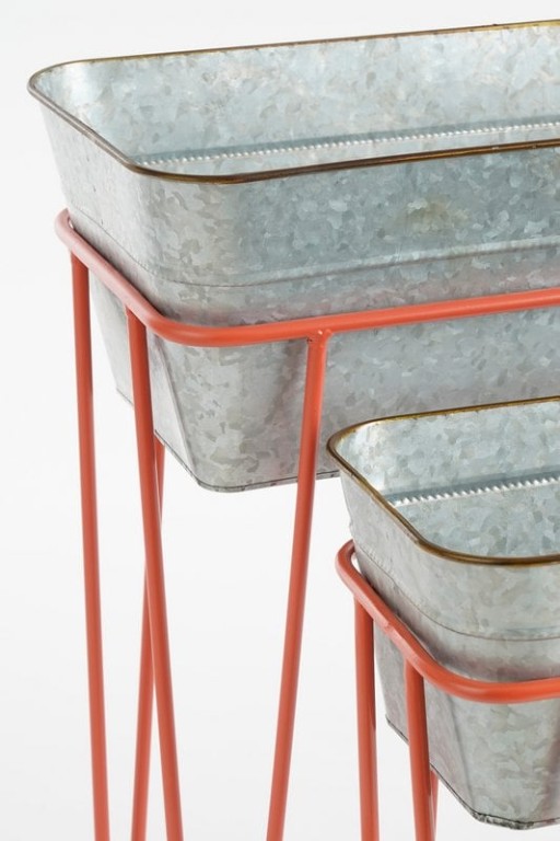 Stanly flowerpot on standard - Set of 2 - L42 x B21 x H46 - Metal - Peach