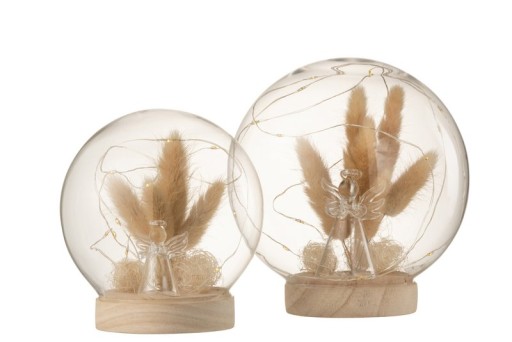 J-Line decoration Bell Jar Angel - glass/wood - natural - LED - large