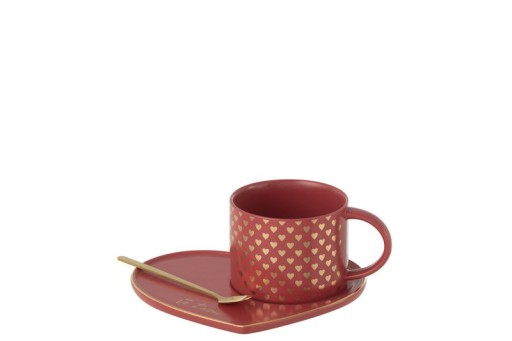 J-Line Mug + Plate + Spoon Heart Ceramic Red
