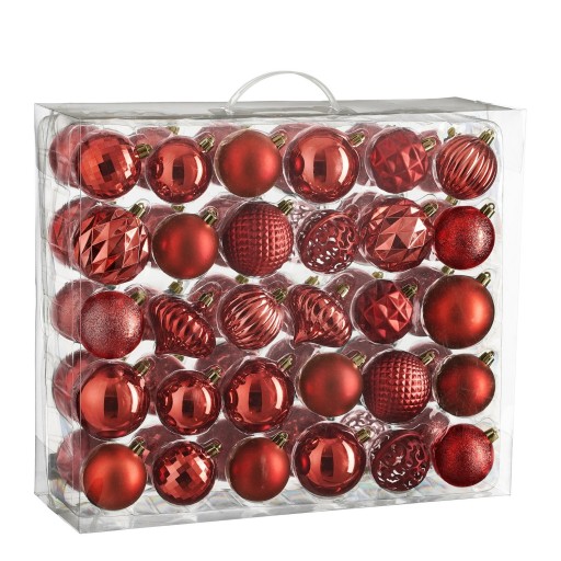 Kerstballen Set 60 Stuks Ø7 cm | Onbreekbare Kerstballen Rood | Mica Decorations
