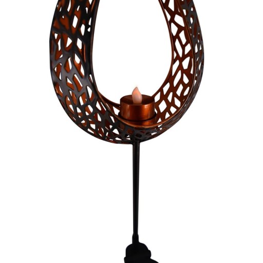 LED solar earth spit "Flame"-outer and spit made of metal and plastic in brown, with integrated LED