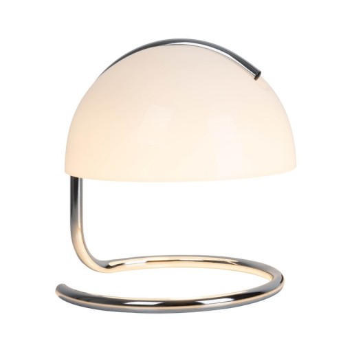 Table lamp "Burano" white, approx. 25 cm high, Ø 23.5 cm, made of chrome -colored metal and black glass, E27.