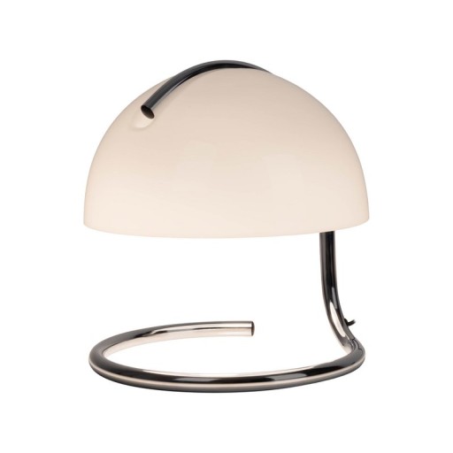 Table lamp "Burano" white, approx. 25 cm high, Ø 23.5 cm, made of chrome -colored metal and black glass, E27.