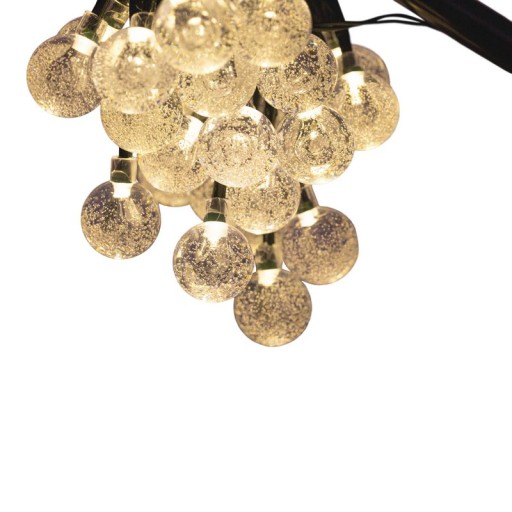Outdoor light chain with decorative balls in glass look, 868 cm long, warm white,