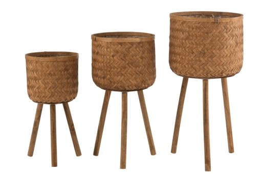 J-Line Set of Three Flower Pot Holders Three Legs Bamboo/Plastic Natural
