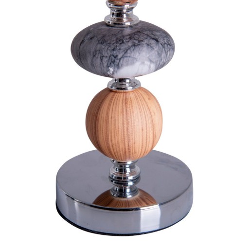 Ceramic table lamp "Araga" 36 cm high, table lamp made of metal, wood and marble, with text blades, gray, with E14 socket, lighting for dining room, living room, hallway or office