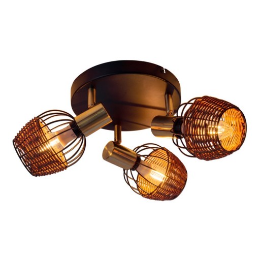 3 "Corbis" ceiling rondel, metal spot in black, with gold and rattan, with E14 socket, for dining room, living room, hallway or office, lighting for living room, dining room or office, 38 cm diameter