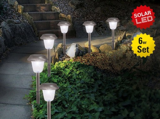 6er Set LED Außenleuchte "Gustav" mit Erdspieß, Edelstahl und Acryl, mit fest verbauten LEDs in kaltweiß, 39 cm hoch