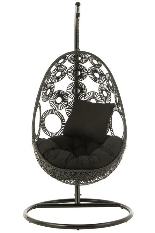 J-Line Hanging Chair + Cushions Bula Metal/Cane Black