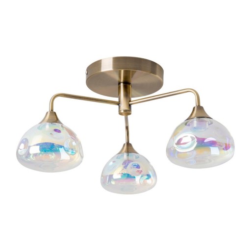 LED ceiling lamp 3-flame "varna", ceiling lamp made of brass-colored metal and iris glass, with firmly built-in LEDs, 42 cm diameter, stylish lighting for living room, dining room or hallway