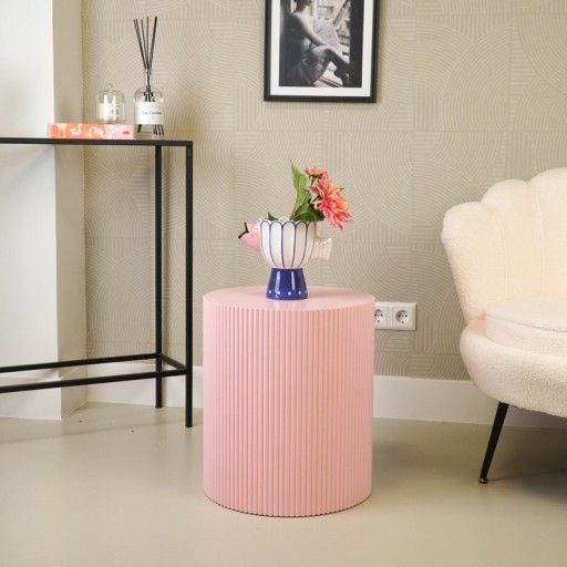 Side Table - Cylinder- MDF - Light Pink - 39x45cm