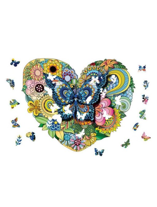 Logic Giochi Mandala Wooden Jigsaw Puzzle Butterfly / Butterfly in Heart, 30x24.5cm