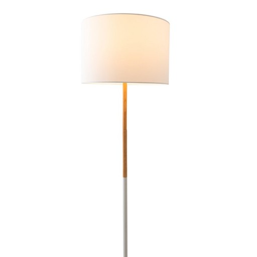 Textile standing lamp "Tessile", floor lamp made of metal, rubber tree and fabric in white and nature, E27 socket, standing lamp 126 cm high