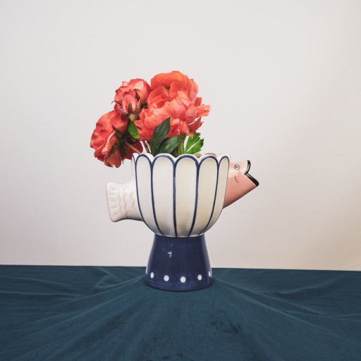 Vaas - visdolomiet -BLUE/WIT/PINK -21X13.5X18CM