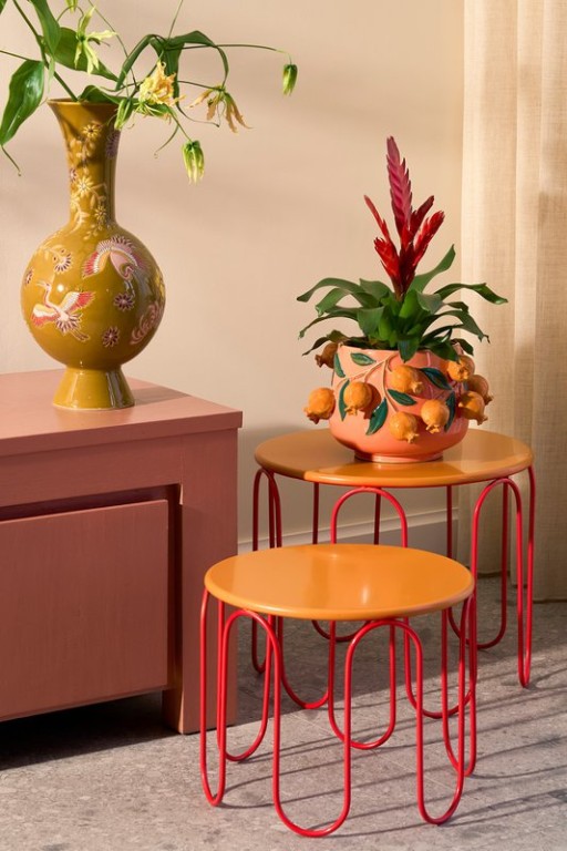 Dione side table - Set of 2 - H40 x Ø46 cm - Metal - Orange