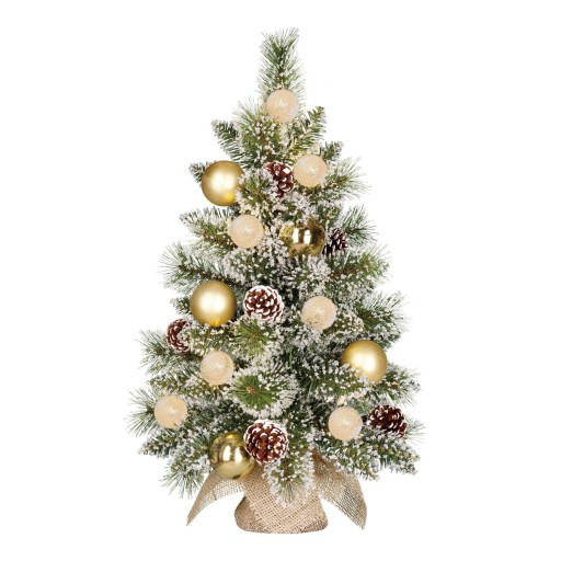 Kaprun Kunstkerstboom met LED Verlichting en Timerfunctie - H60 x Ø39 cm - Groen, Goud