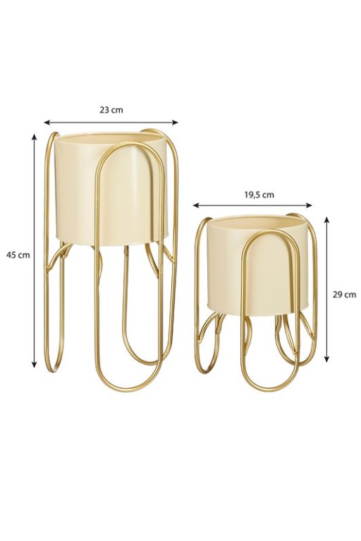 Danube flowerpot on Standard - Set of 2 - Metal - H45 x Ø23 cm - Light yellow, Gold