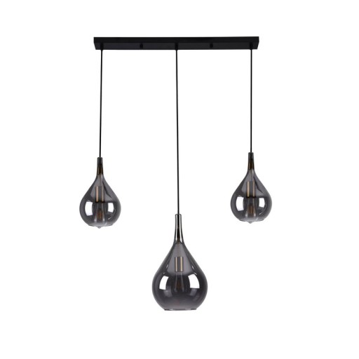 3-be pendant light "Gota", retro classic pendant lamp made of black smoke glass with E27 frames, 88 cm long, 150 high, ideal for dining room, living room and kitchen.