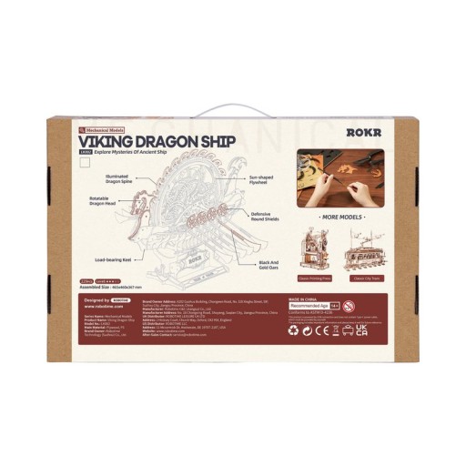 DIY Houten Puzzel Dragon Viking Ship, Robotime, Mechanical Model, LK802, 36,7x46x46.5cm