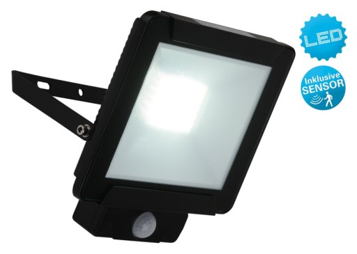 LED outer light "Radia" 30W with sensor, made of metal and glass in black, with integrated LED